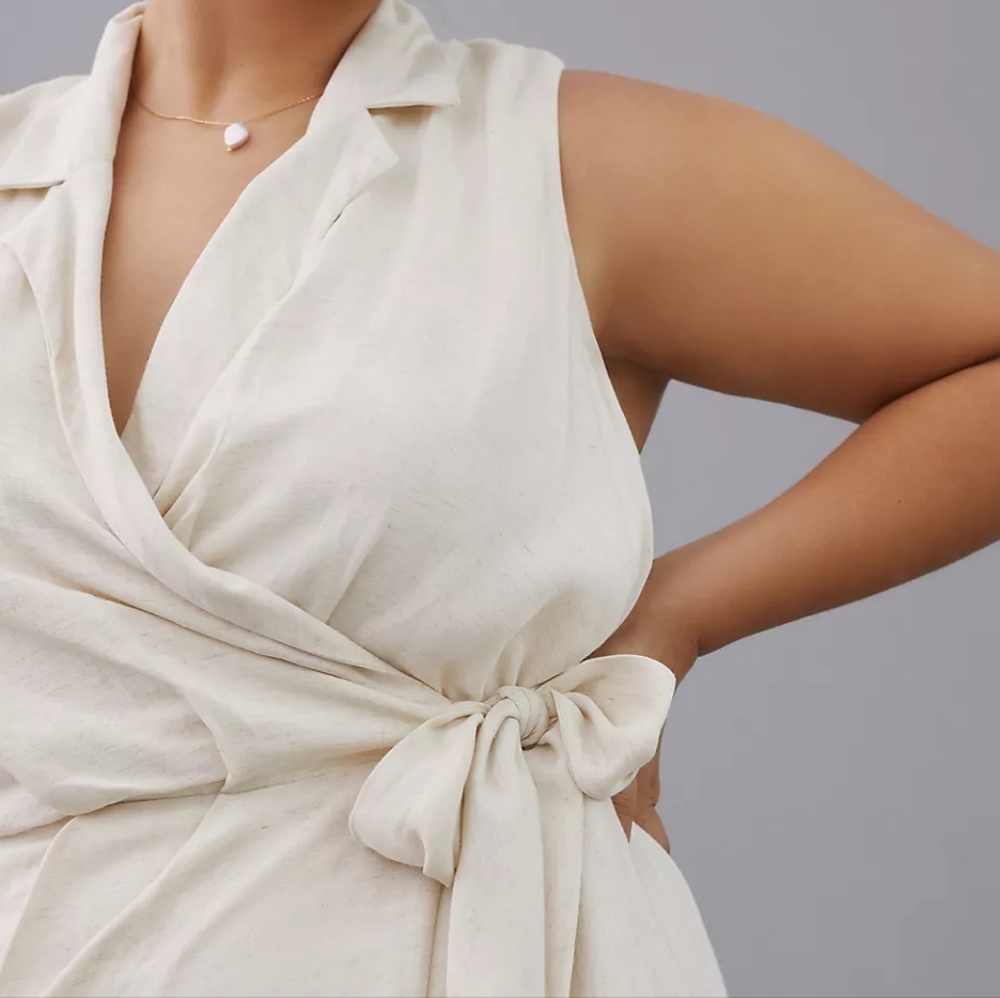 Anthropologie Linen Wrap Mini Dress